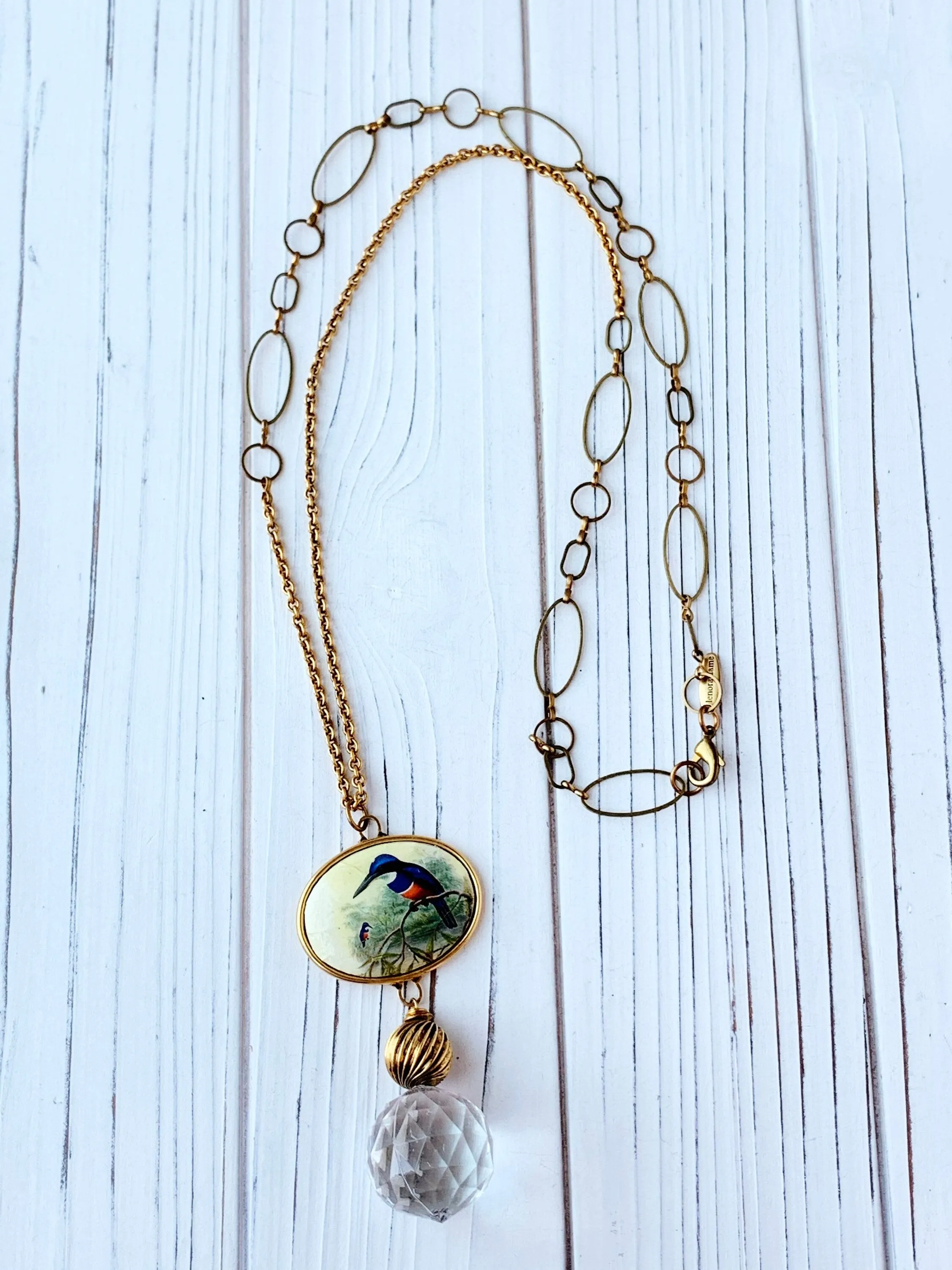 Hummingbird Vintage Print Pendant Necklace