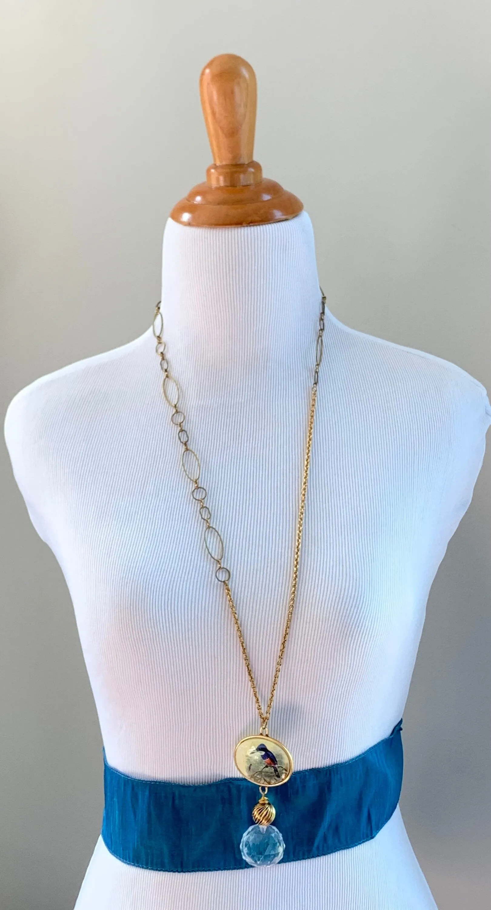 Hummingbird Vintage Print Pendant Necklace