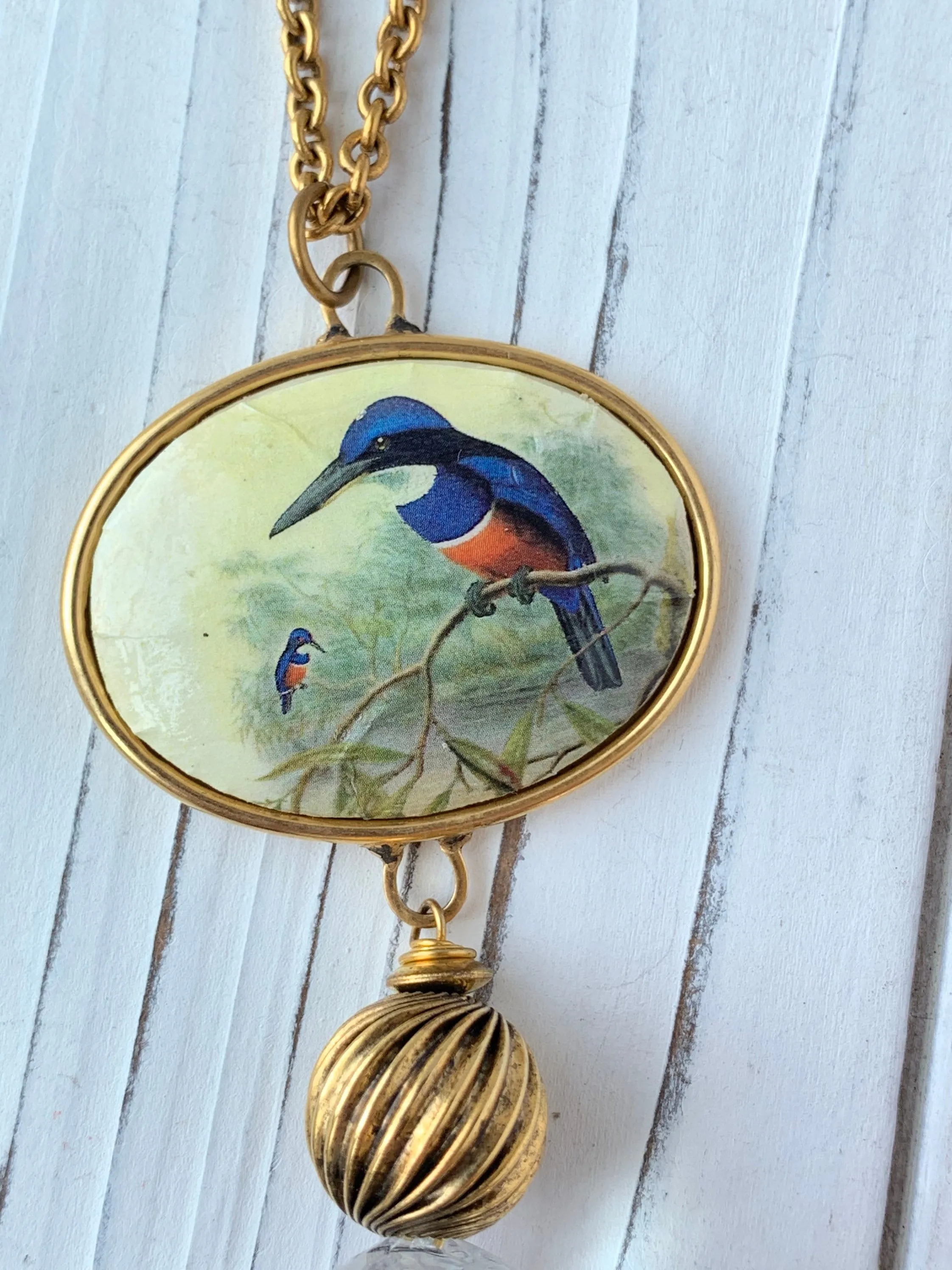 Hummingbird Vintage Print Pendant Necklace