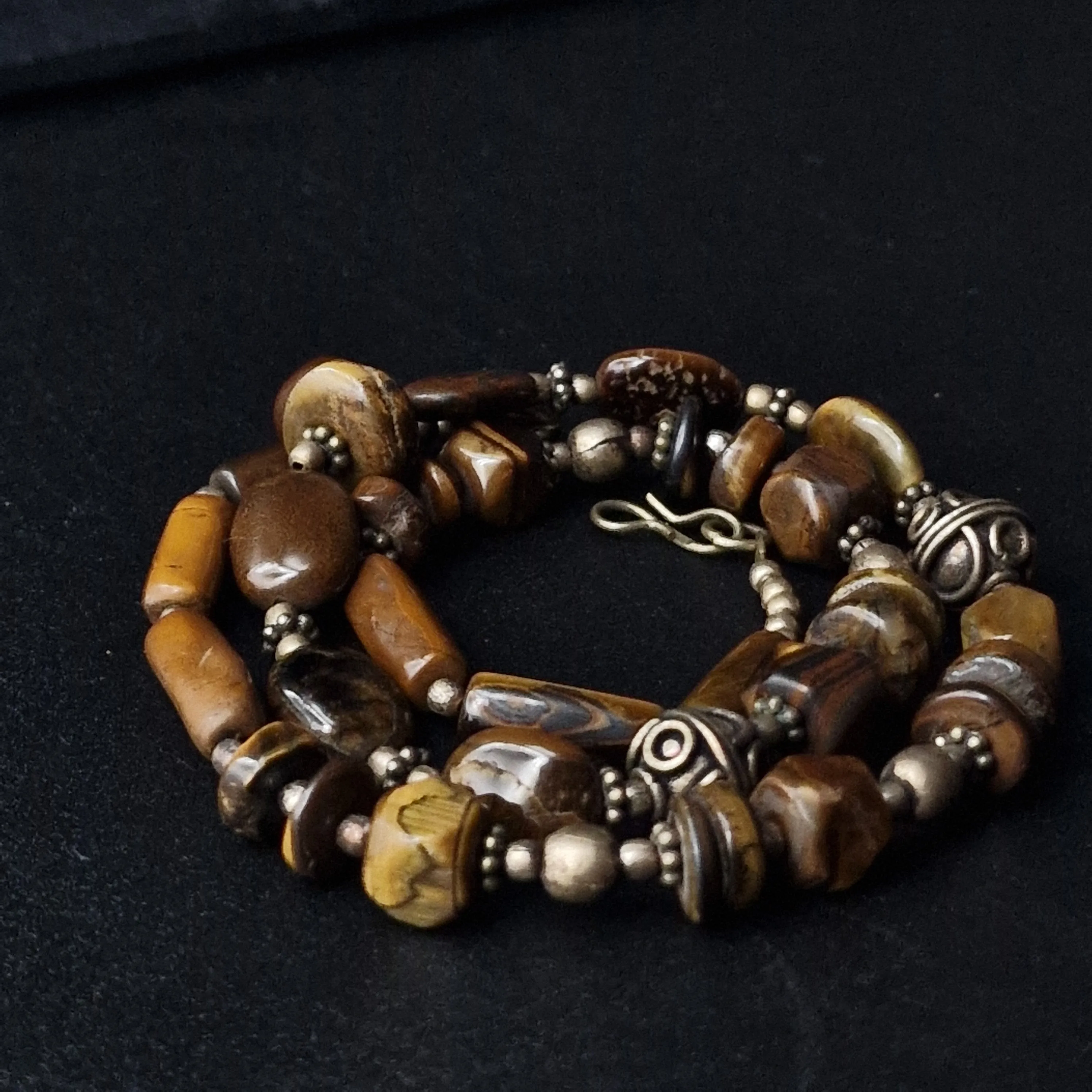 Intricate Handmade Ethnic Beaded Tiger Eye Silver Necklace