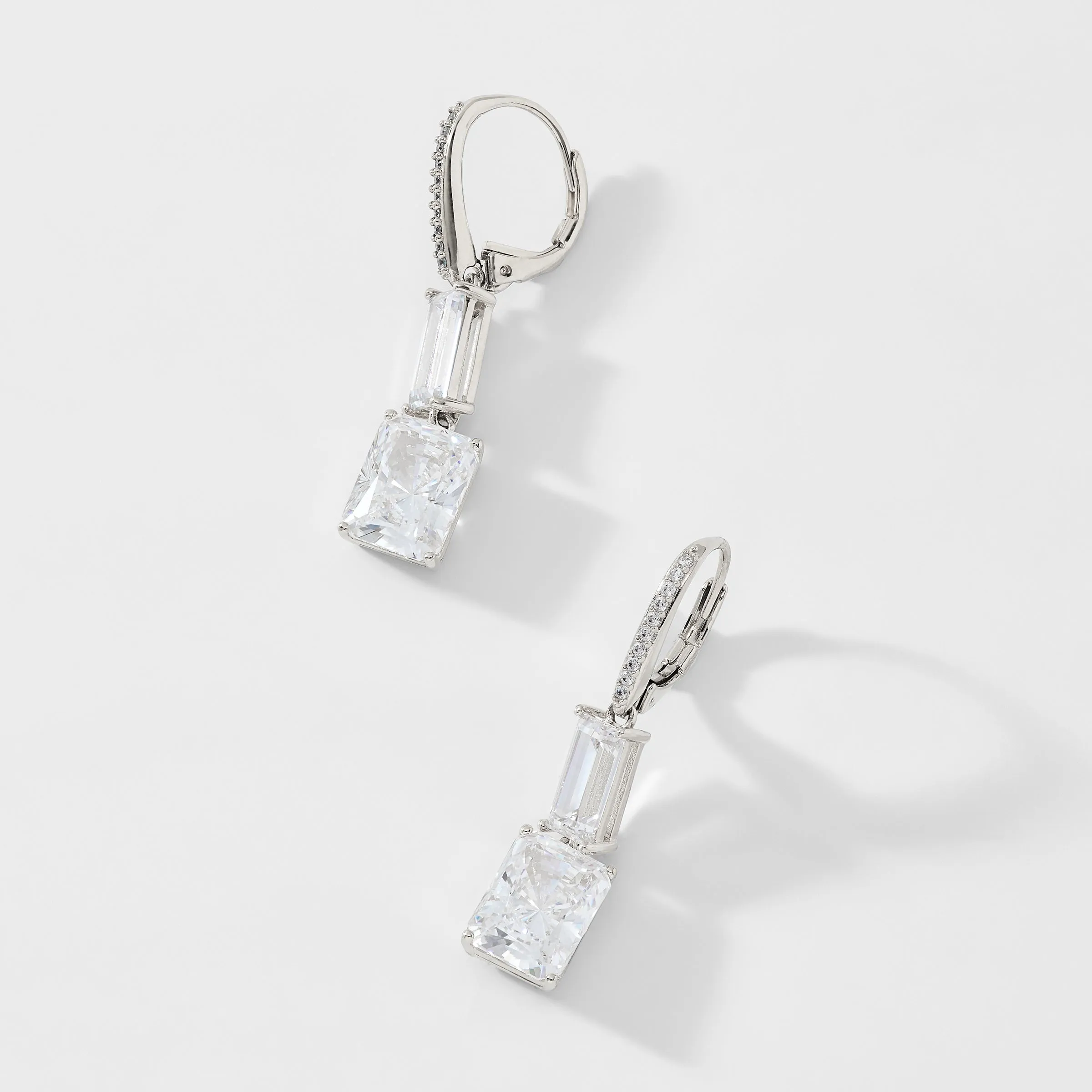 INVITATION ONLY BAGUETTE EMERALD CZ DOUBLE DROP EARRINGS