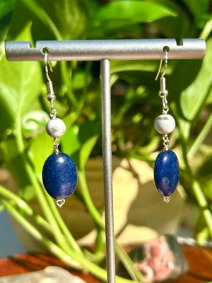 Lapis Lazuli & White Howlite Gemstone Sterling Silver Dangly Earrings