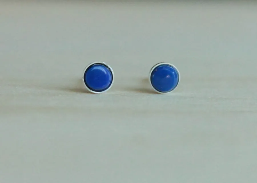 Lapis Lazuli Bezel Gemstone, Small (Niobium or Titanium Stud Earrings)