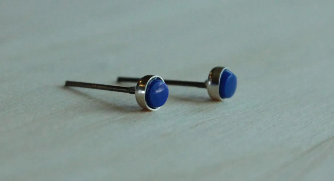 Lapis Lazuli Bezel Gemstone, Small (Niobium or Titanium Stud Earrings)