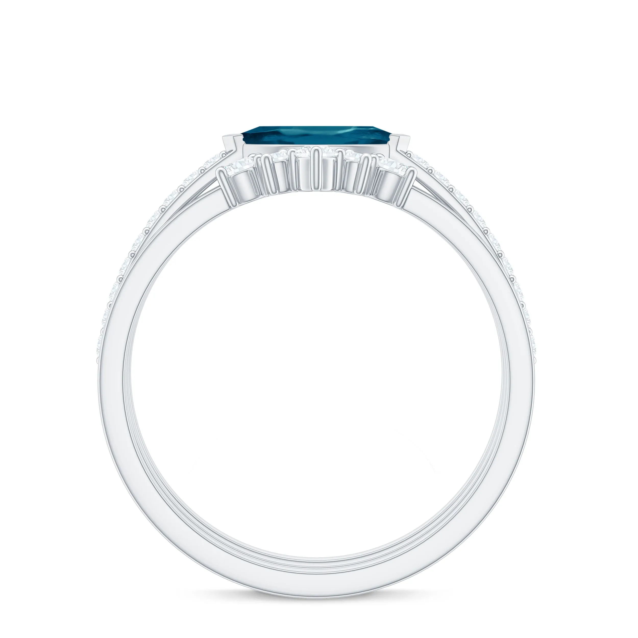 London Blue Topaz and Diamond Ring Set in Prong Setting