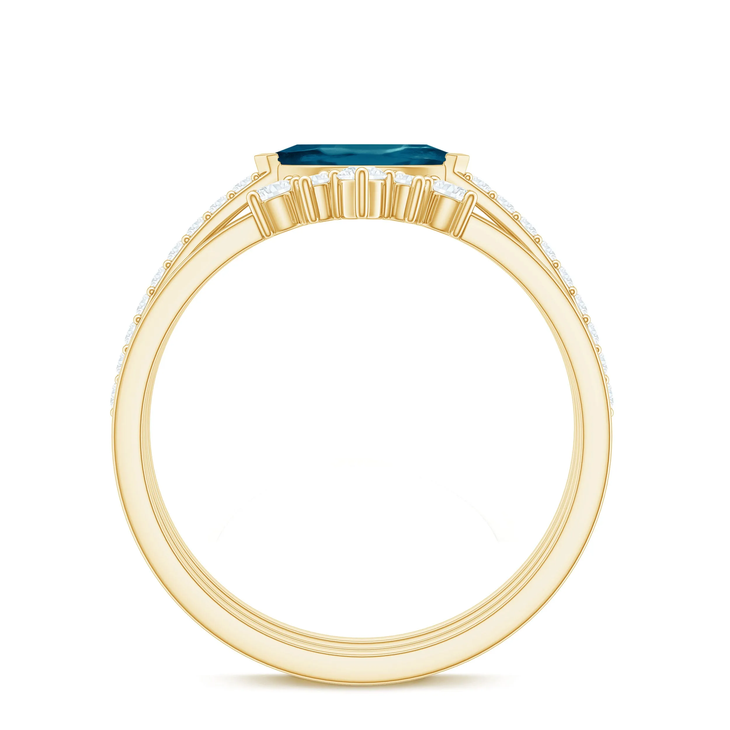London Blue Topaz and Diamond Ring Set in Prong Setting