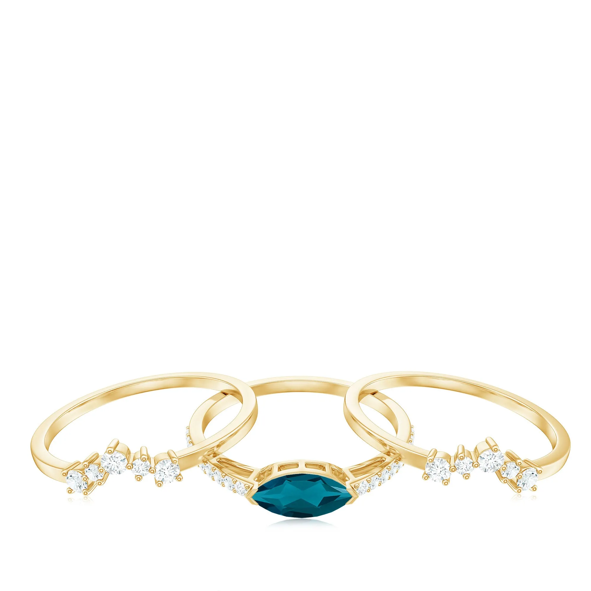 London Blue Topaz and Diamond Ring Set in Prong Setting