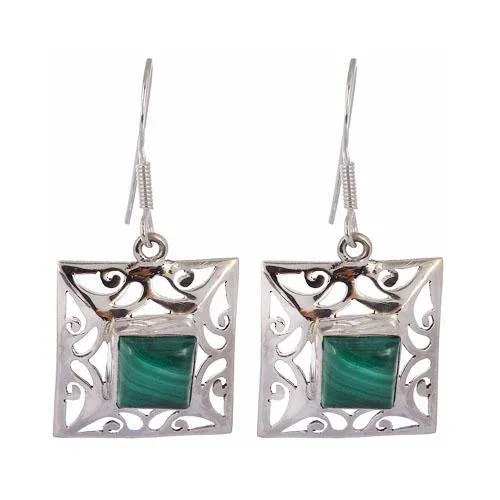 Malachite Jali Silver Earring