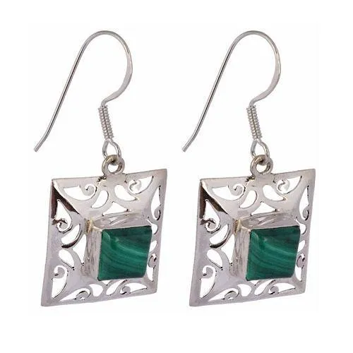 Malachite Jali Silver Earring