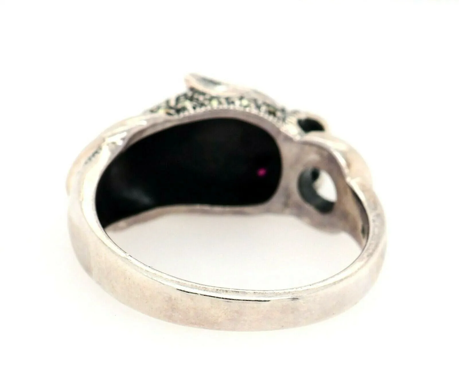 Marcasite & Ruby Panther 925 Sterling Silver Ring
