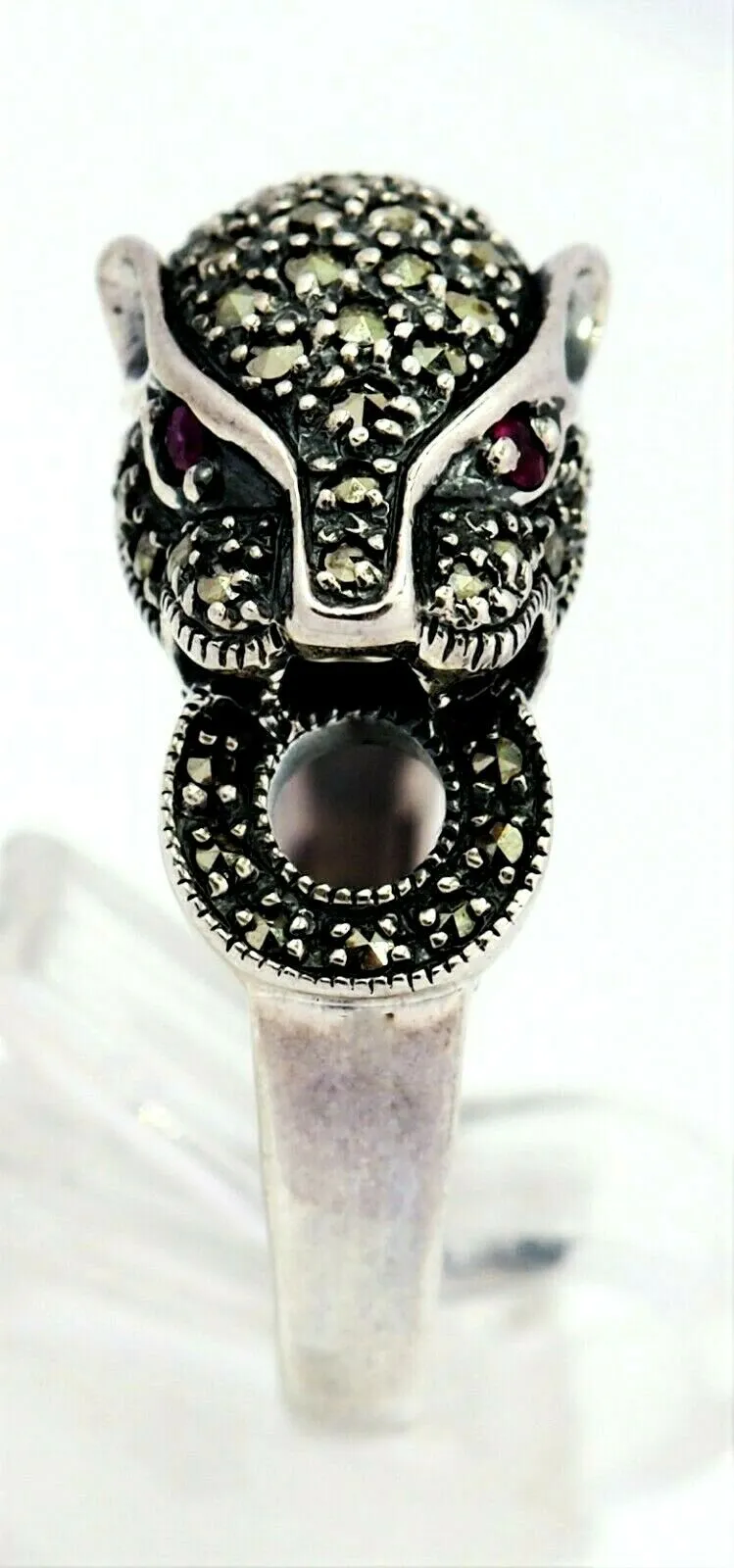 Marcasite & Ruby Panther 925 Sterling Silver Ring