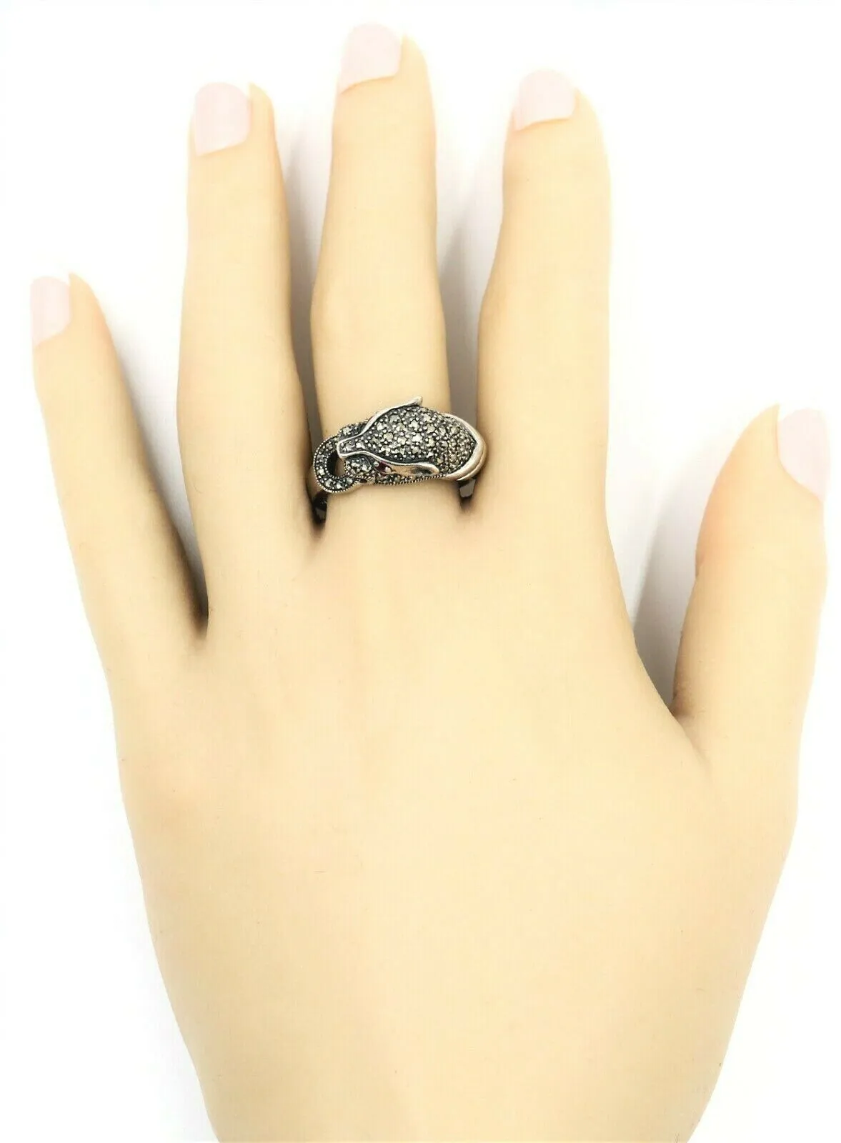 Marcasite & Ruby Panther 925 Sterling Silver Ring