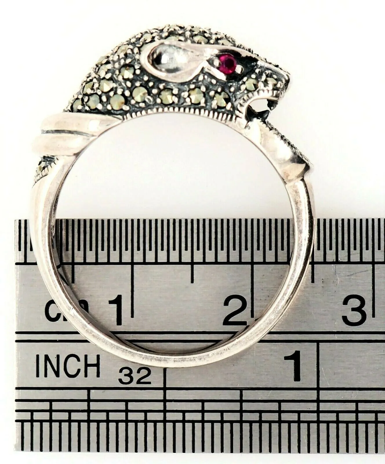 Marcasite & Ruby Panther 925 Sterling Silver Ring