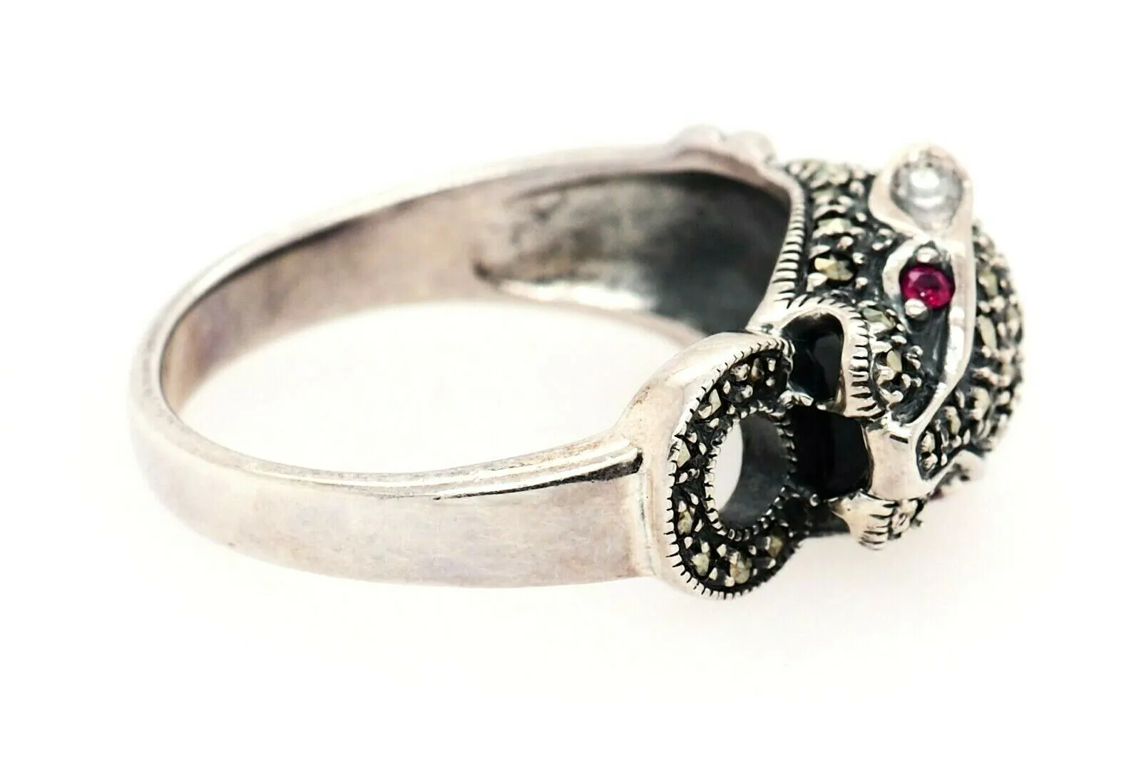 Marcasite & Ruby Panther 925 Sterling Silver Ring