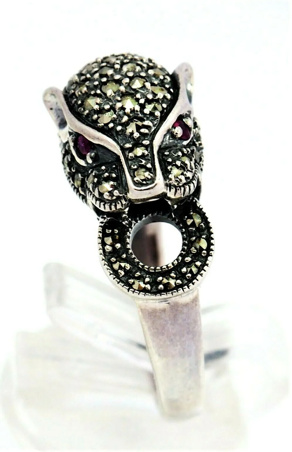Marcasite & Ruby Panther 925 Sterling Silver Ring