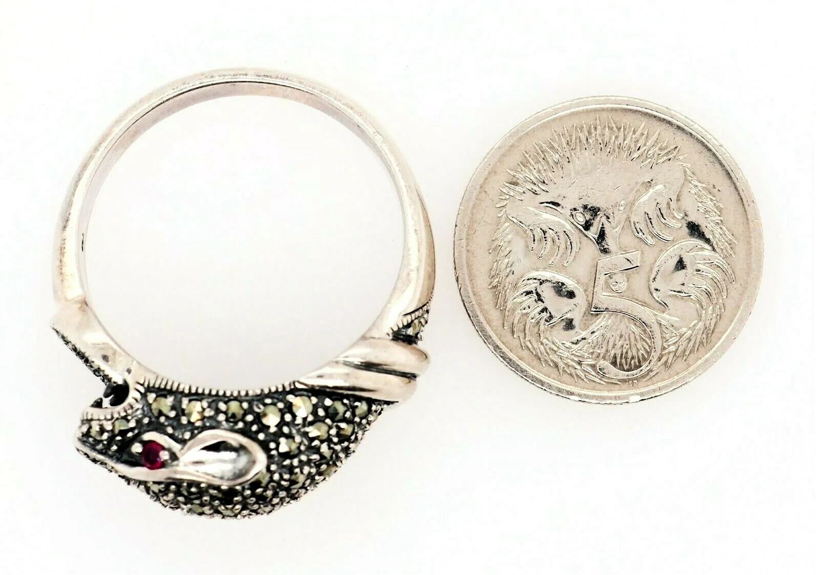 Marcasite & Ruby Panther 925 Sterling Silver Ring