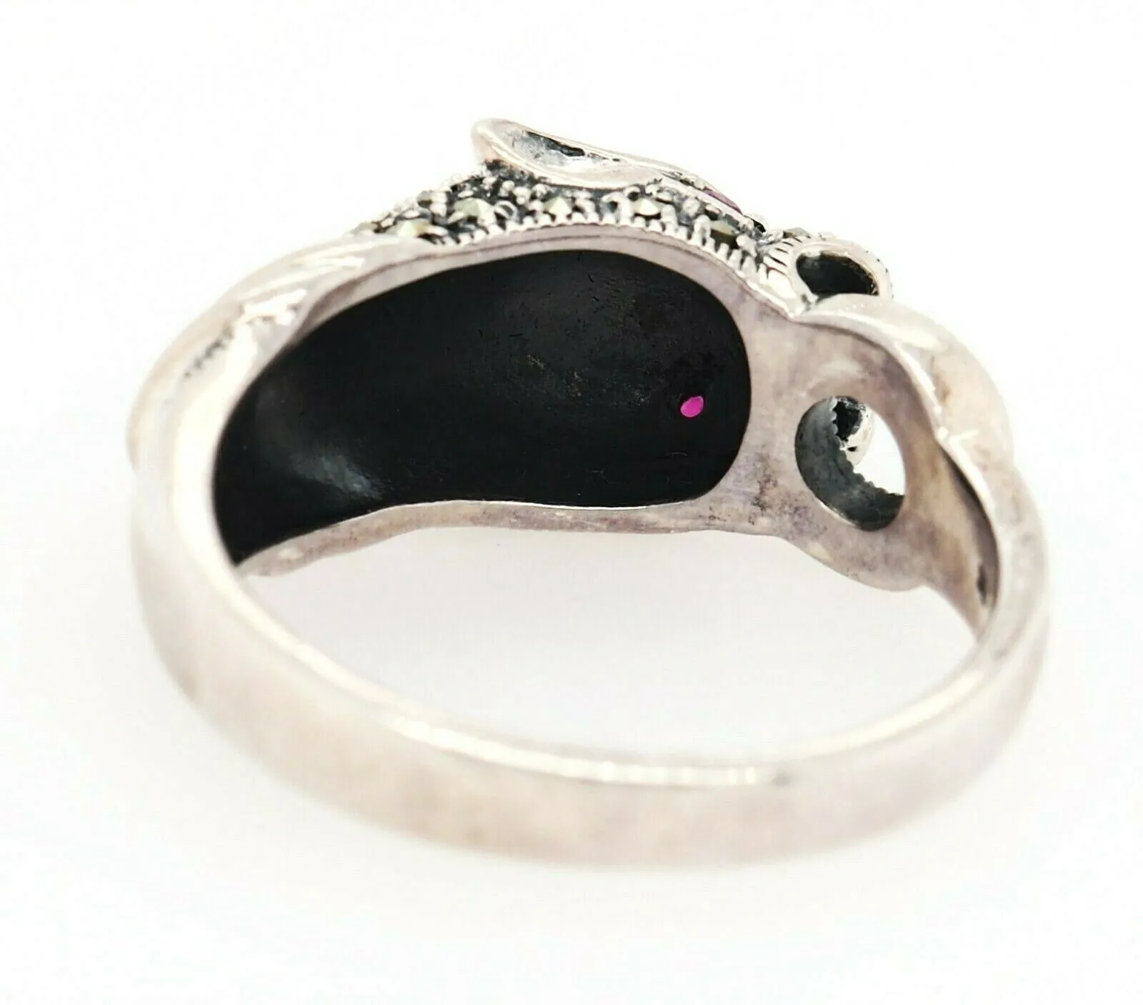 Marcasite & Ruby Panther 925 Sterling Silver Ring