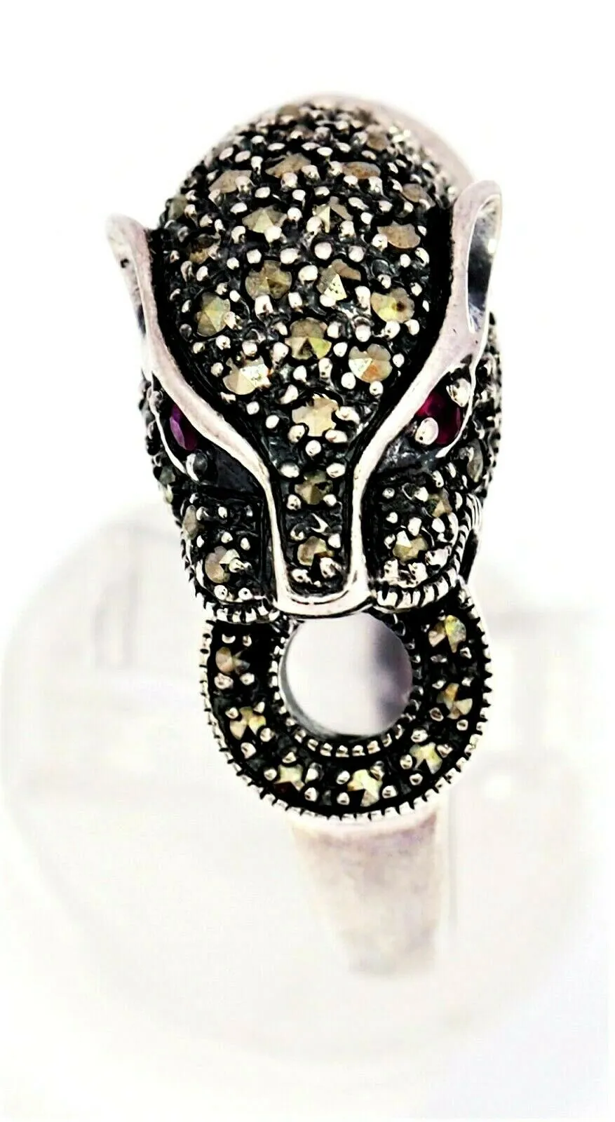 Marcasite & Ruby Panther 925 Sterling Silver Ring