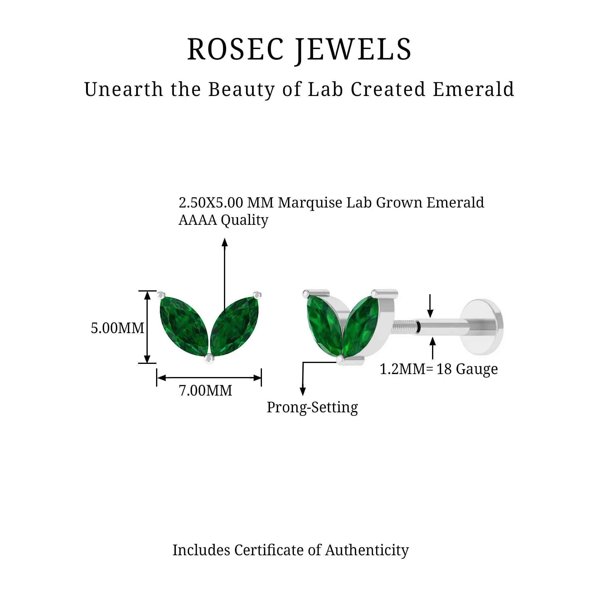 Marquise Created Emerald Leaf Earring for Helix Piercing