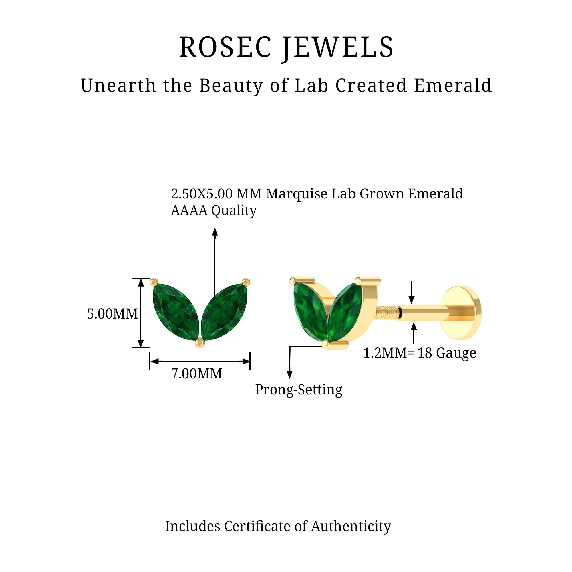 Marquise Created Emerald Leaf Earring for Helix Piercing