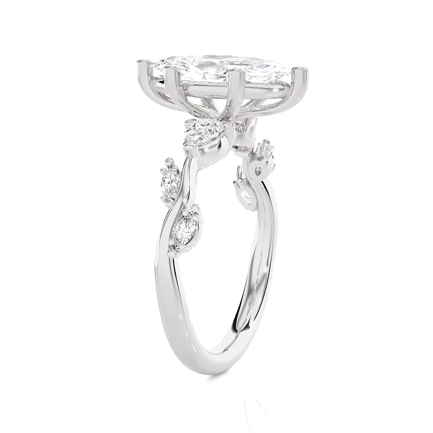 Marquise Lab Grown Diamond Side Stone Engagement Ring
