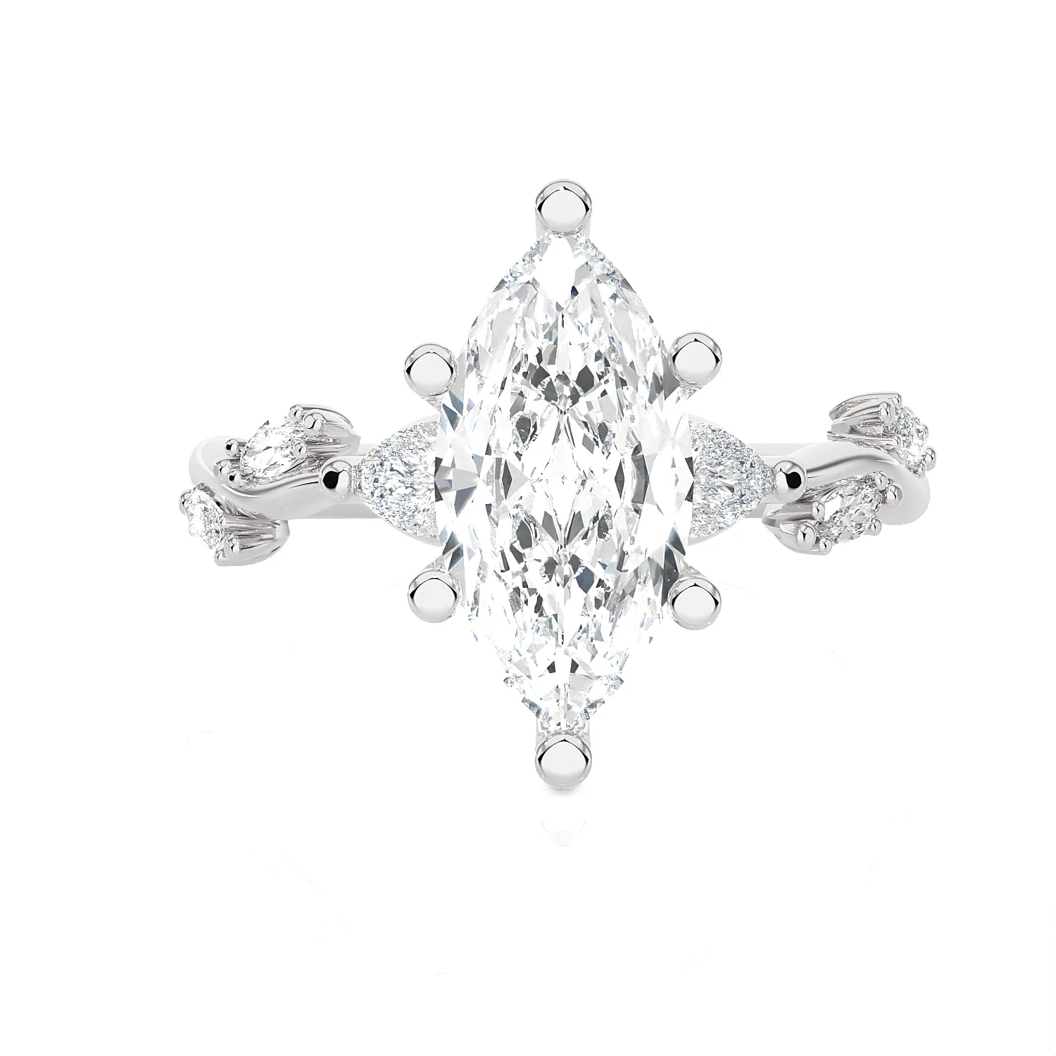 Marquise Lab Grown Diamond Side Stone Engagement Ring
