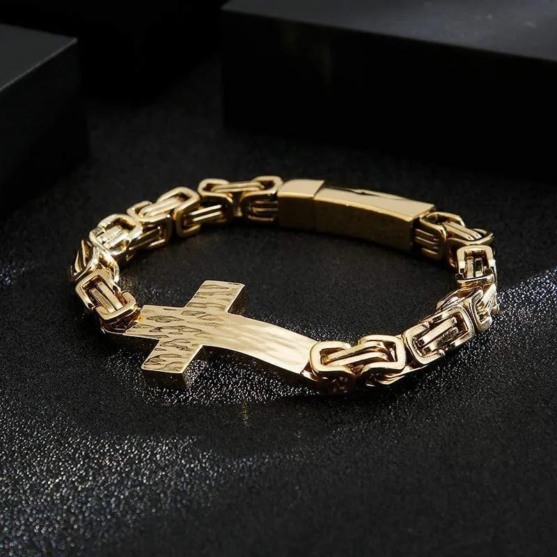 Men's Cross Bracelet <br> Byzantine Chain