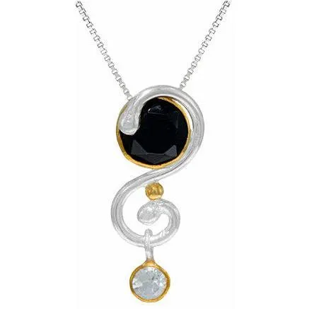 Michou Black Onyx and White Topaz l Pendant - Orbits Collection