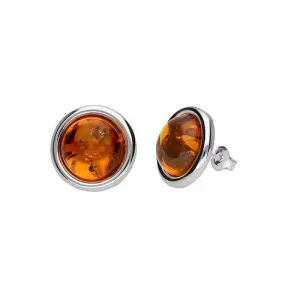 MILENA earrings Large Silver and Amber Round Stud
