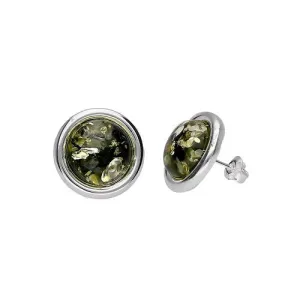 MILENA earrings Large Silver and Green Amber Round Stud