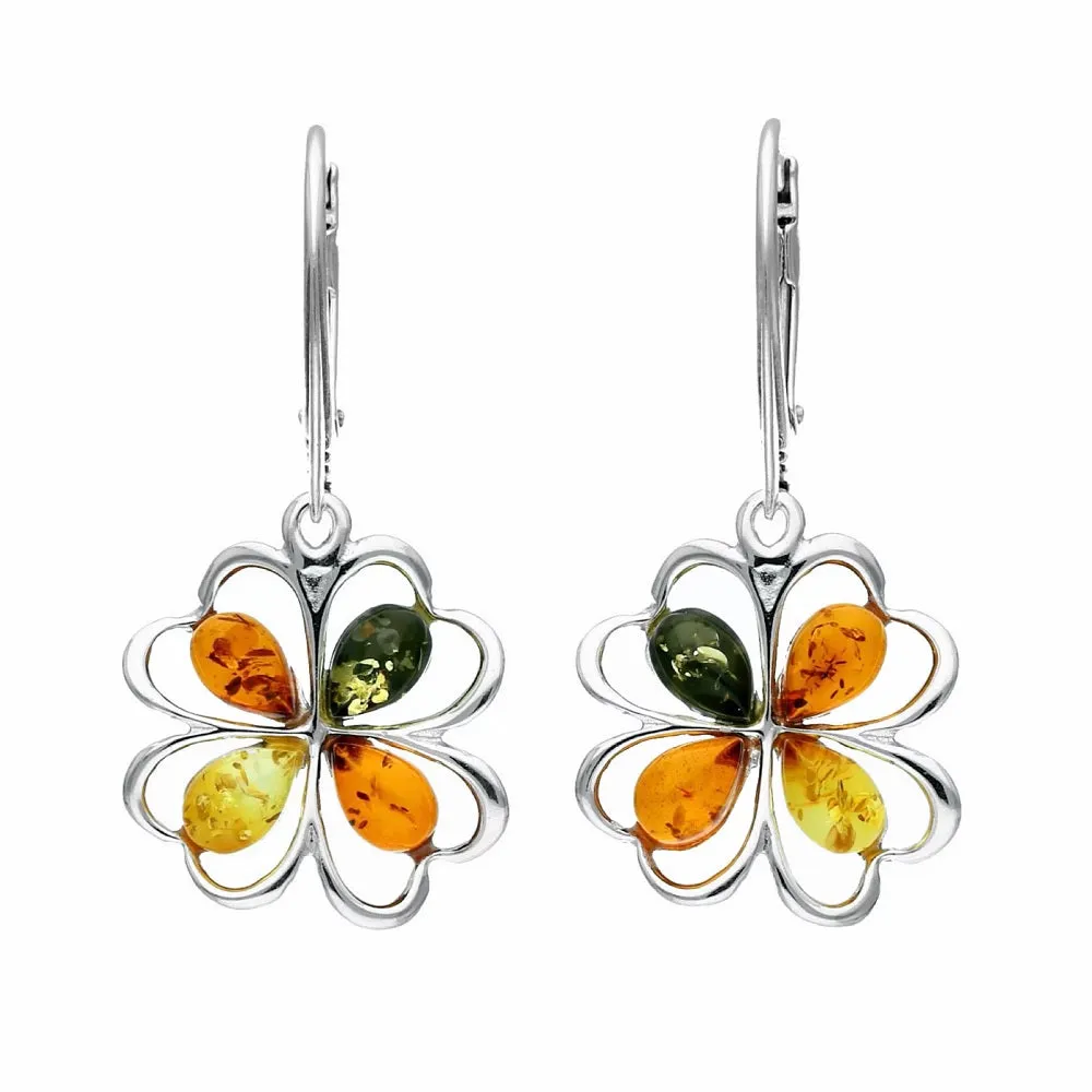 MILENA earrings Silver and multicolor Amber Flower Heart