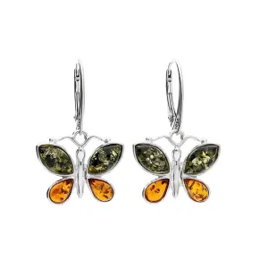 MILENA Earrings Silver and multicolour amber Butterfly