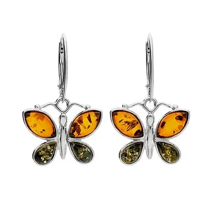 MILENA Earrings Silver and multicolour amber Butterfly