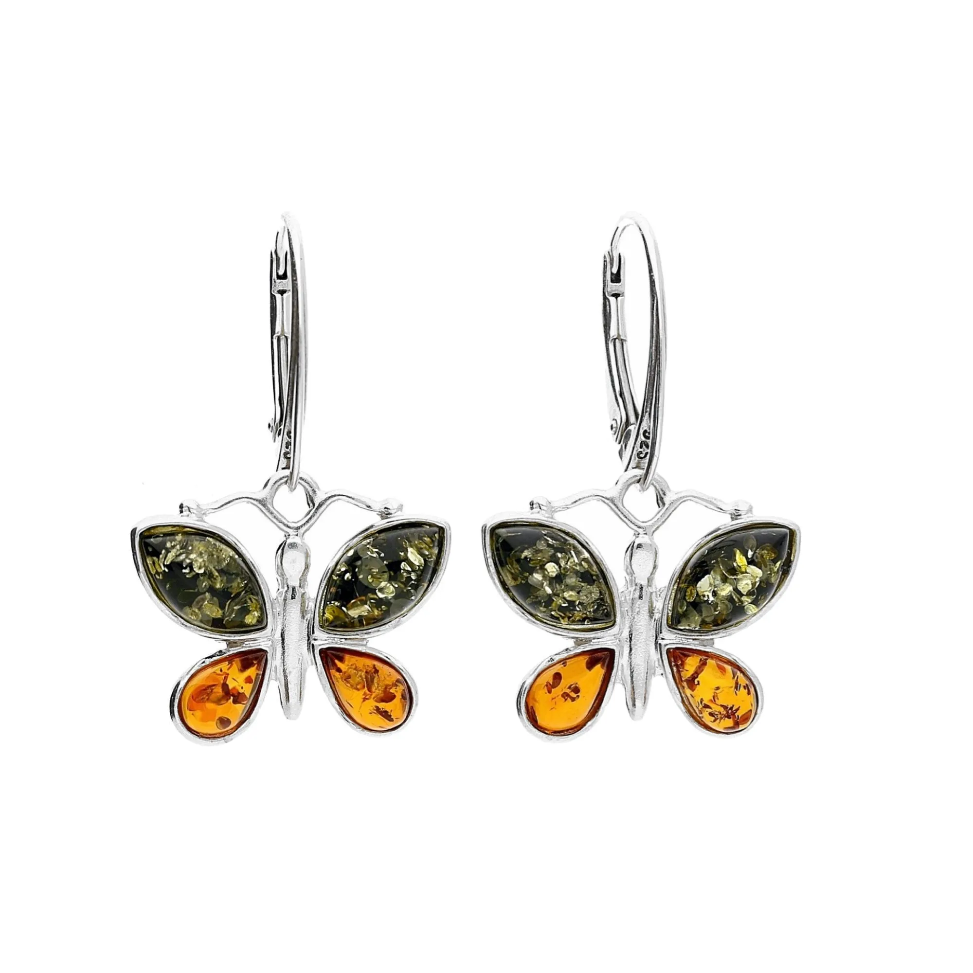 MILENA Earrings Silver and multicolour amber Butterfly