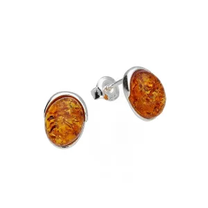 MILENA Stud Earrings Silver and Baltic Amber Ovals