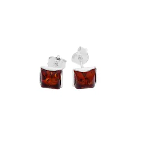 MILENA Stud Earrings Silver and Cherry Amber Mini Square 4mm