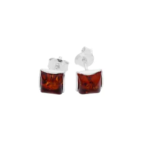 MILENA Stud Earrings Silver and Cherry Amber Square 5mm