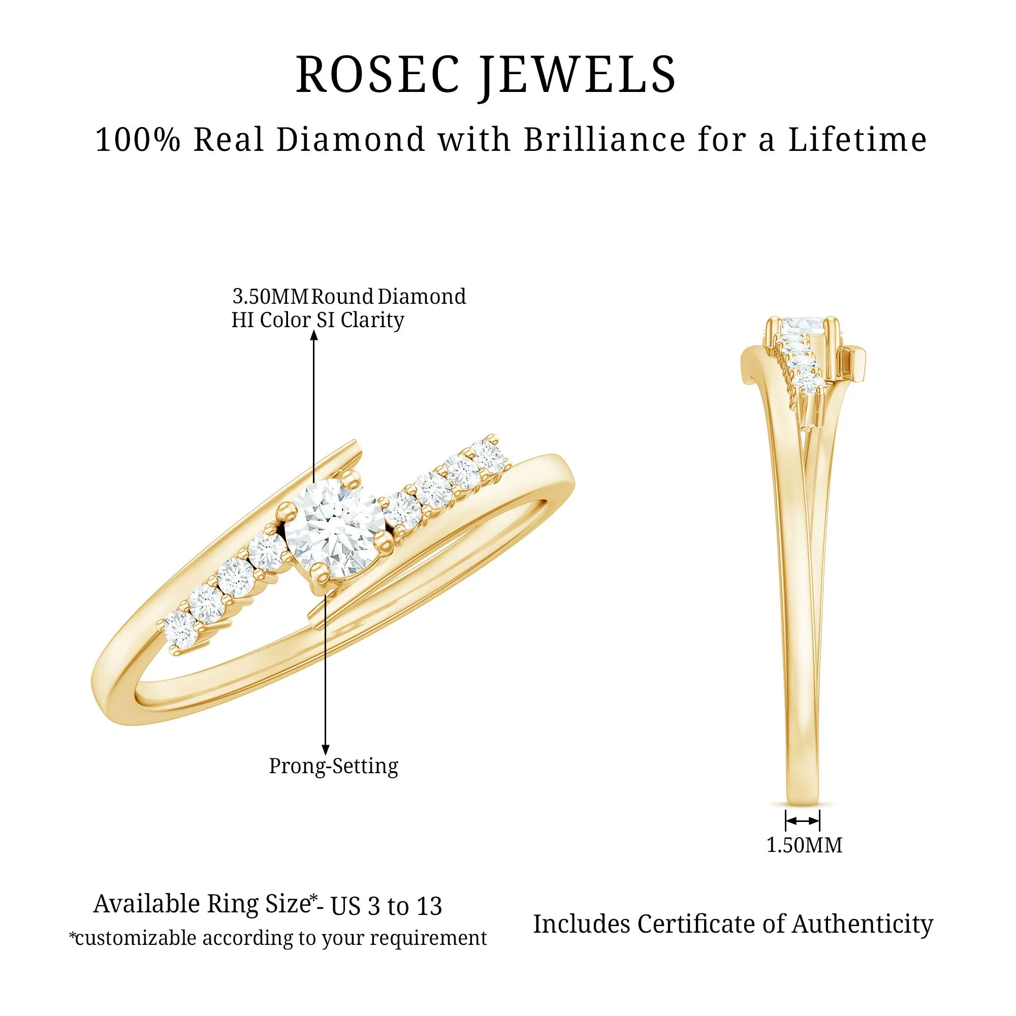 Minimal Round Diamond Bypass Promise Ring in Gold