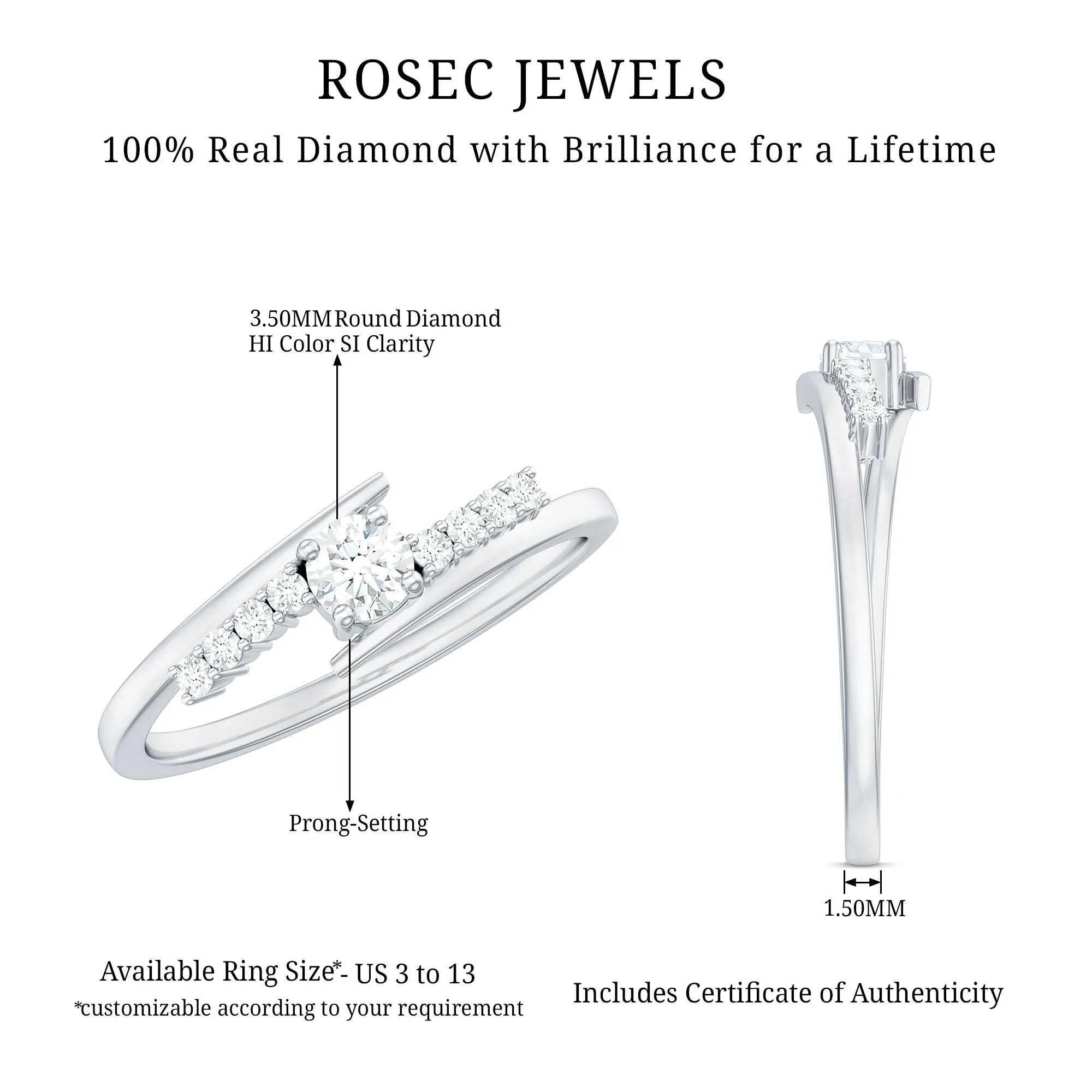Minimal Round Diamond Bypass Promise Ring in Gold