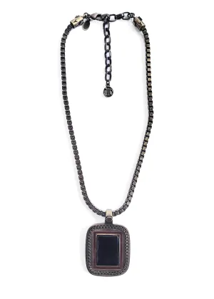 Myka - Antique Brass Chain Necklace Rectangle Drop Necklace