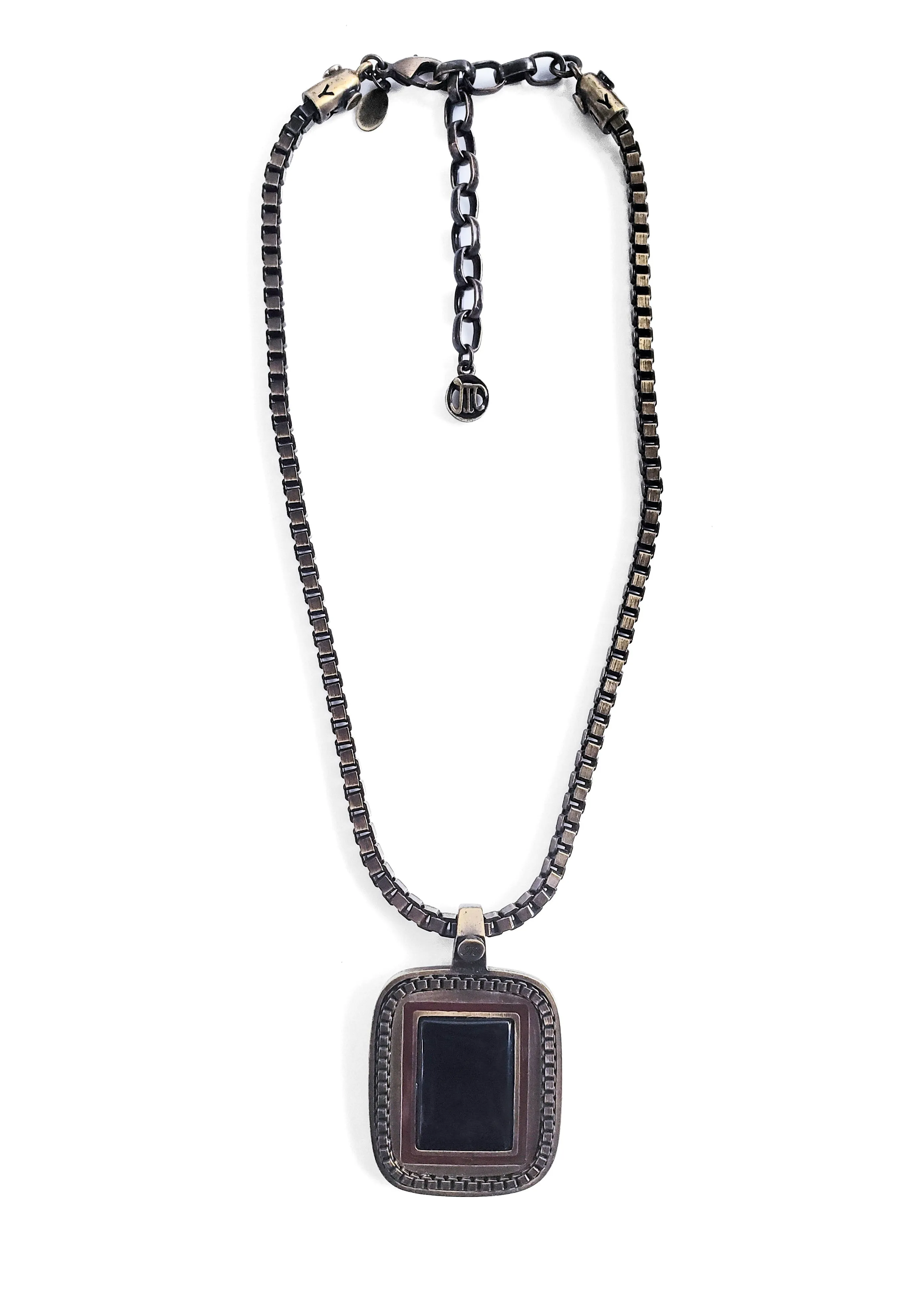 Myka - Antique Brass Chain Necklace Rectangle Drop Necklace