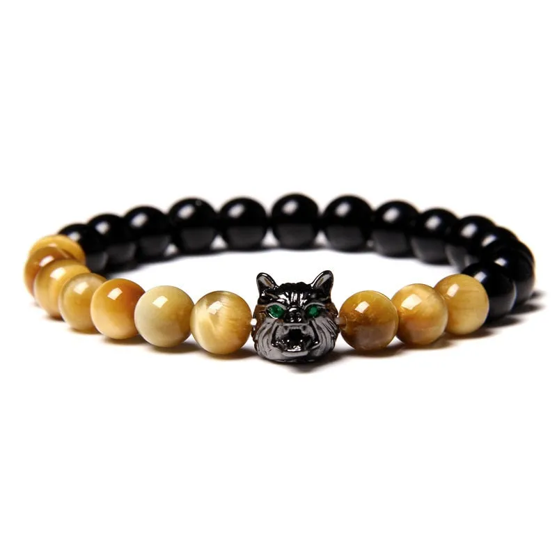 Natural Lava stone beads Healing Balance Chakra charm bracelet 8mm tiger eye bead Tibetan Buddha Prayer Bracelet for women men