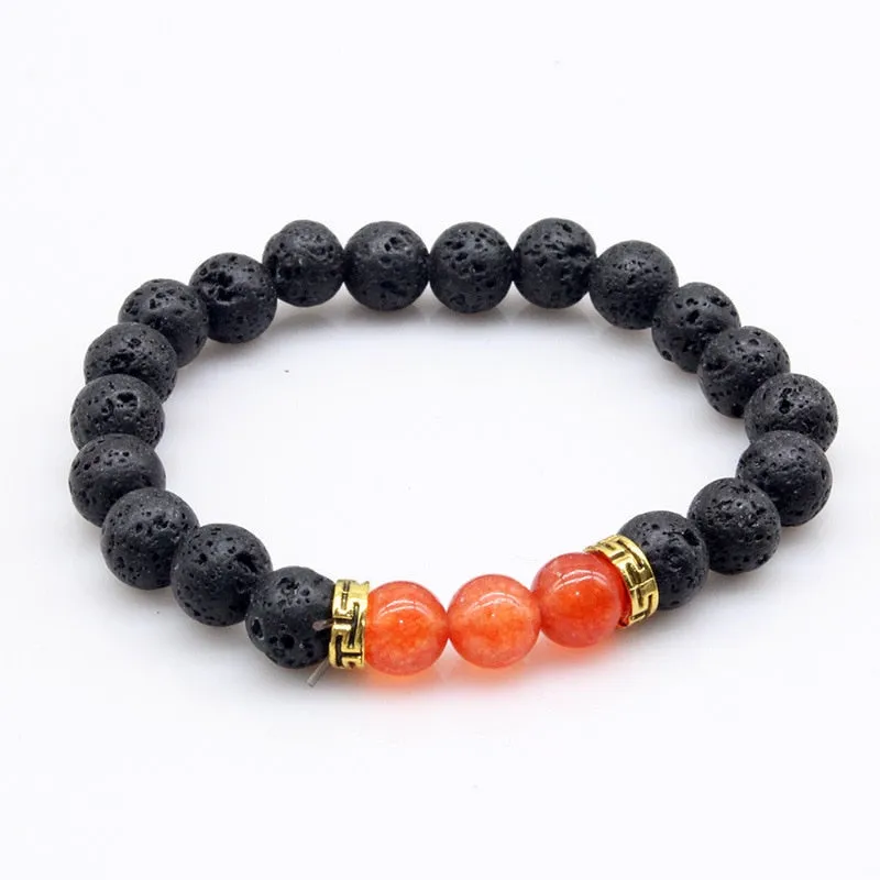 Natural Lava stone beads Healing Balance Chakra charm bracelet 8mm tiger eye bead Tibetan Buddha Prayer Bracelet for women men