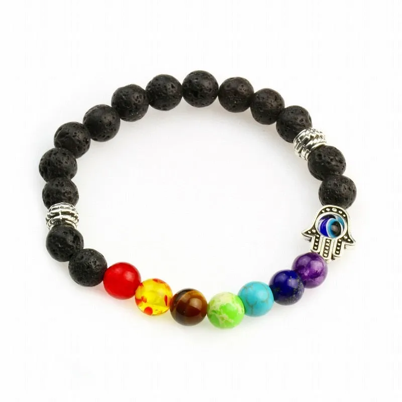 Natural Lava stone beads Healing Balance Chakra charm bracelet 8mm tiger eye bead Tibetan Buddha Prayer Bracelet for women men