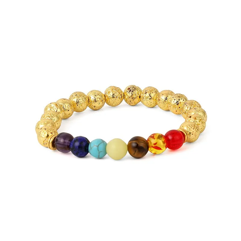 Natural Lava stone beads Healing Balance Chakra charm bracelet 8mm tiger eye bead Tibetan Buddha Prayer Bracelet for women men