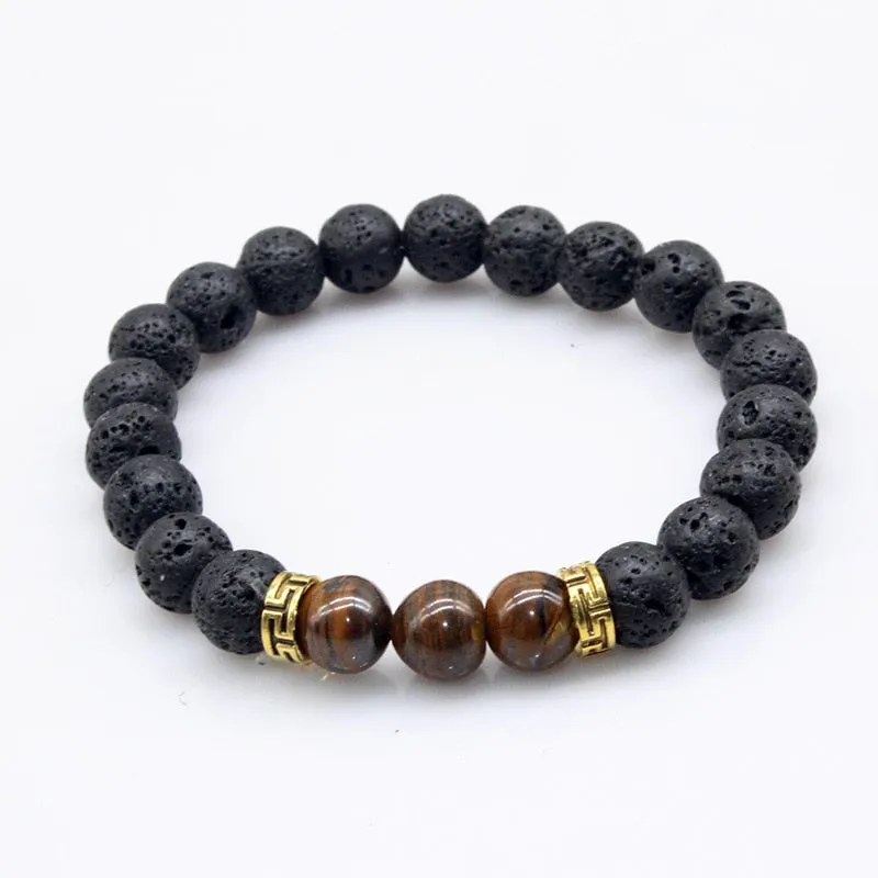 Natural Lava stone beads Healing Balance Chakra charm bracelet 8mm tiger eye bead Tibetan Buddha Prayer Bracelet for women men