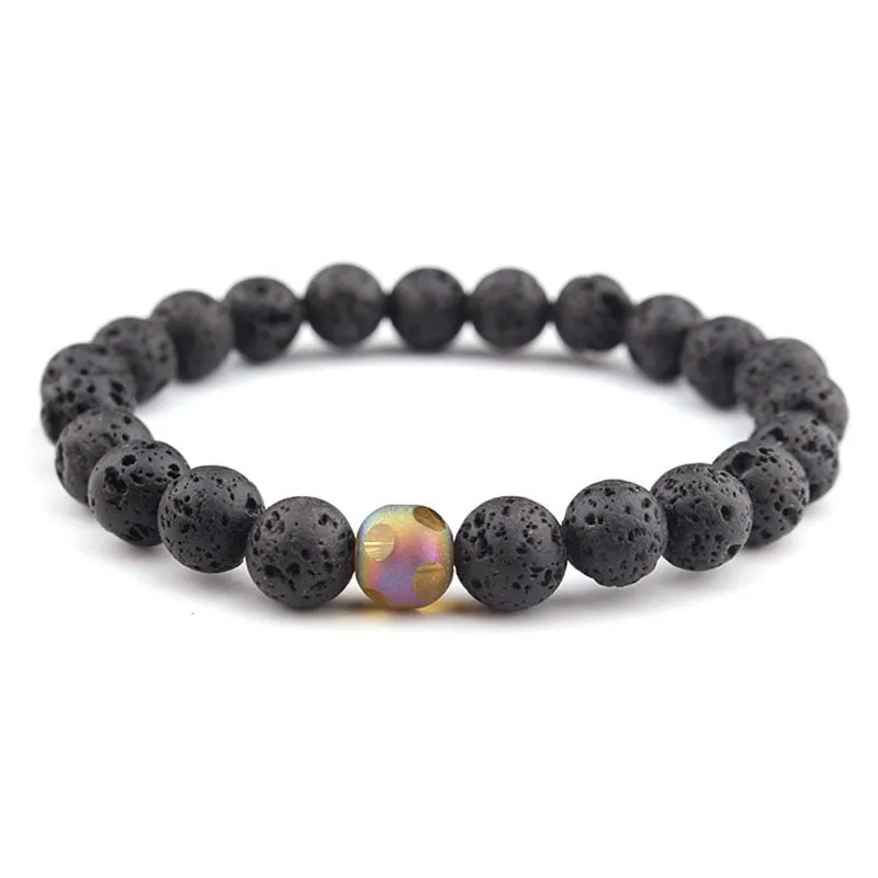 Natural Lava stone beads Healing Balance Chakra charm bracelet 8mm tiger eye bead Tibetan Buddha Prayer Bracelet for women men