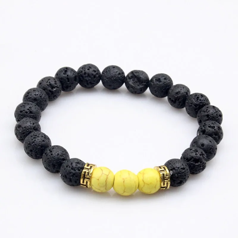 Natural Lava stone beads Healing Balance Chakra charm bracelet 8mm tiger eye bead Tibetan Buddha Prayer Bracelet for women men