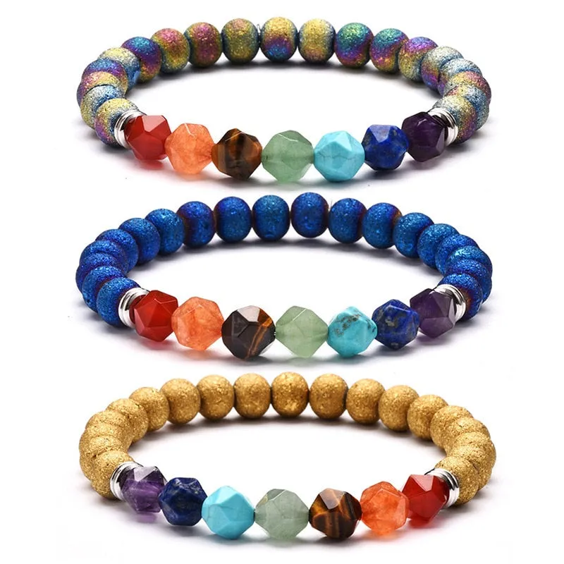 Natural Lava stone beads Healing Balance Chakra charm bracelet 8mm tiger eye bead Tibetan Buddha Prayer Bracelet for women men