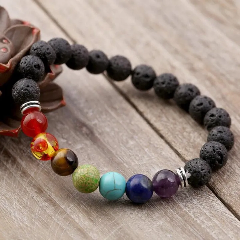 Natural Lava stone beads Healing Balance Chakra charm bracelet 8mm tiger eye bead Tibetan Buddha Prayer Bracelet for women men